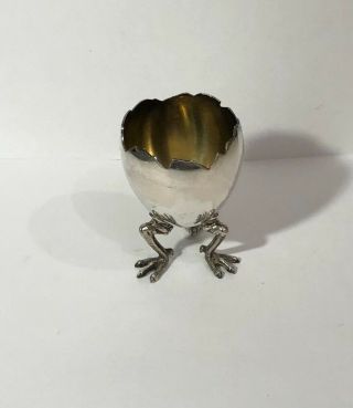 2 ANTIQUE 19THC GORHAM STERLING SILVER EGG CUPS W/ CHICKEN LEGS FEET FOOTED PAIR 6