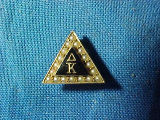 Vintage Delta Kappa Fraternity 10k Gold Triangle Pin W Seed Pearls