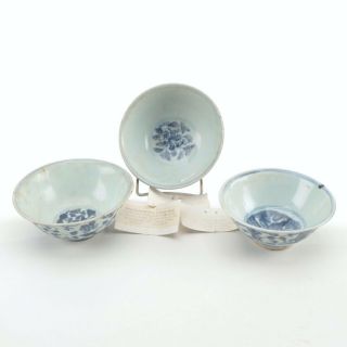 Late Ming Dynasty Blue And White Hand Painted Porcelain Bowls,  Antique