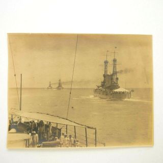 Vintage C1910 Four Wwi Navy Ships Photo W/ Sailors On Board Going To Sea 7 X 9