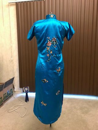 Antique Vintage 1940s Chinese Qipao Cheongsam Embroidered Floral Silk Dress Robe 3