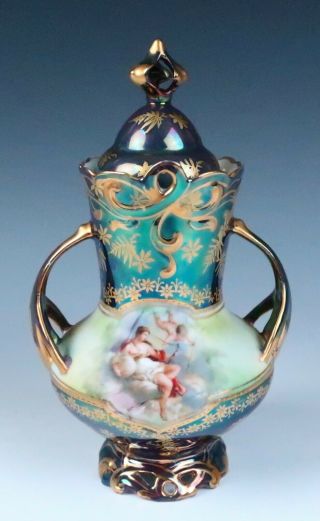 Rs Prussia Iridescent Tiffany Royal Vienna Reticulated Porcelain Urn Vase Gold