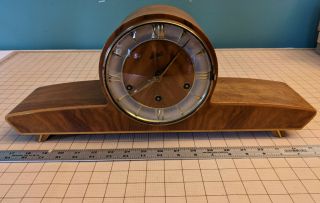 Antique Art Deco Machine Age 8 Day Mantel Clock Schatz Triple Chime