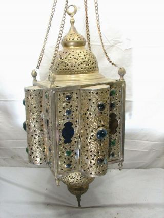 Brass Jewel Sanctuary Lamp Chandelier Porch Light Hanging Moroccan Folk Art