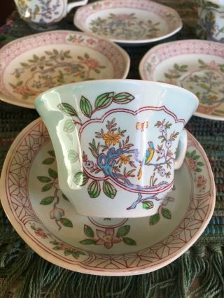 4 - Vintage Adams Calyx Ware Singapore Bird Tea Cups & Saucers Wedgwood England 2