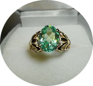 Natural " Montana " Green Sapphire Ring 5.  35ct Vintage 14k Yellow Gold Mtg.  -