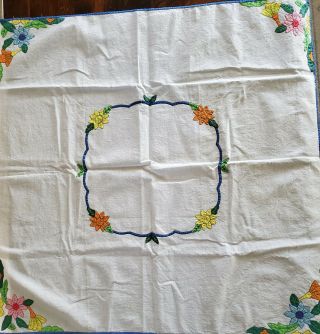 Vintage Applique Bridge Cloth Floral Cotton Hand Stitched Tablecloth