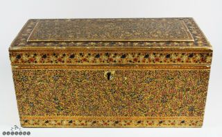 19th Century Kashmiri Painted / Lacquered Tea Caddy - Twin Compartments