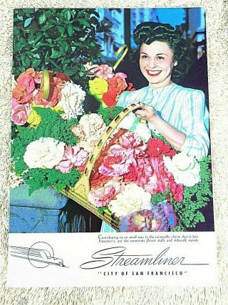 Vintage 1957 Union Pacific City Of San Francisco Streamliner Lunch Menu Flowers