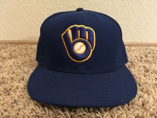Vtg Milwaukee Brewers Era 7 1/2 Hat Cap On Field Authentic Home Fitted Blue