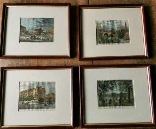 Vintage Hand Coloured City Of London Framed Prints X 4.  Set Of.  Feature Wall?
