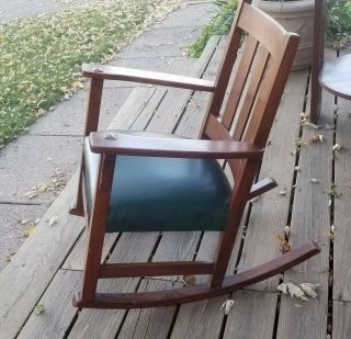 Antique Mission Oak Charles Limbert Rocker W/ Leather Seat Gorgeous