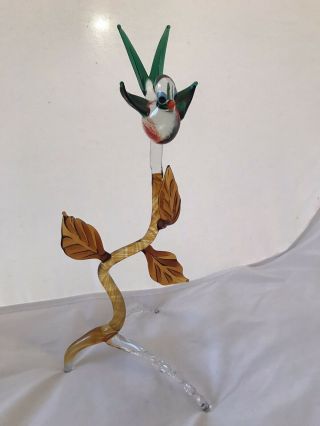 Vintage (murano?) Hand - Made Art Glass Bird On Branch