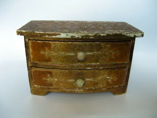 Vintage - Hand Painted - Gold Gilt - Tole Wood - 2 Drawer Chest / Jewelry Box
