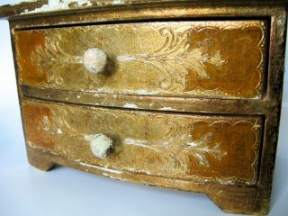 Vintage - Hand Painted - Gold Gilt - Tole Wood - 2 drawer Chest / Jewelry Box 2