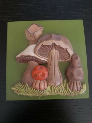 Vintage 70s Mushroom Ceramic Wall Plate 3d Plaque Hand Painted Decor 5 "