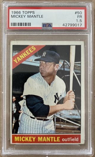 1966 Topps Mickey Mantle 50 Psa 1.  5 Fr - Great Appeal - Surface Wrinkle Is Issue