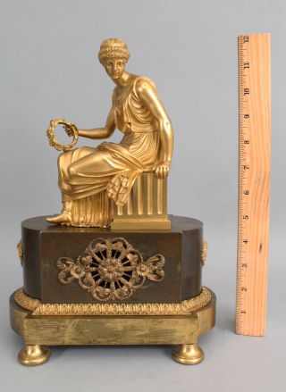 Antique 19thc Grand Tour Neoclassical Gilt Bronze Sculpture Seated Lady