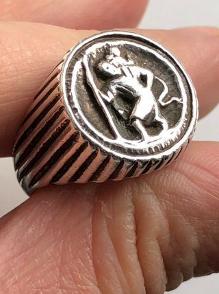 Vintage Solid Silver St.  Christopher Signet Ring Size Q
