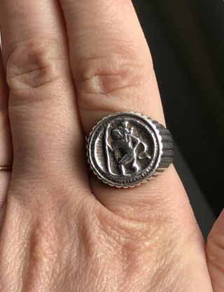 Vintage Solid Silver St.  Christopher Signet Ring Size Q 3