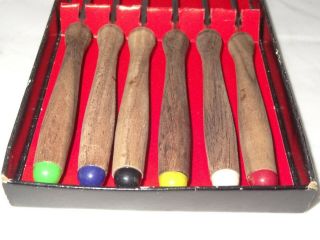 Set Of 6 Vintage Stainless Steel Fondue Forks W/ Wooden Handles Made In Japan