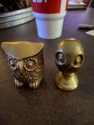 Vintage Brass Owl Figurine Set Of 2
