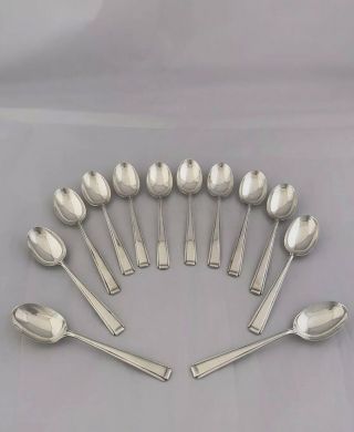 Set Of 12 Solid Silver Art Deco Tea Spoons 1965 Sheffield Cooper Brothers
