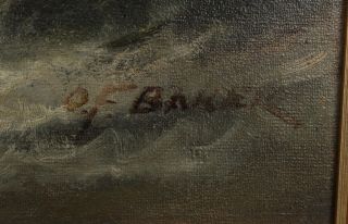 Antique 19thC OF Baker American Moonlit Nocturnal Seascape Maritime Oil Painting 5