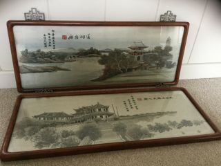 Chinese Vintage Hand Painted & Embroidered On Silk Pictures - Wuhan & Signed