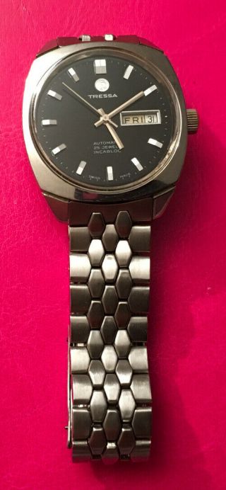 Vintage 1970s Tressa 25 Jewel Incabloc Automatic Watch With Metal Strap