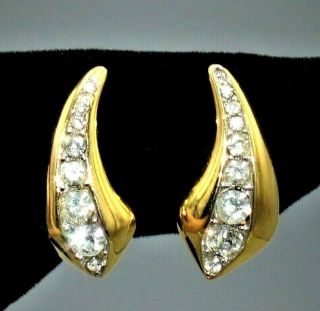 4559 Vintage Signed Napier Goldtone Clear Rhinestone Clip Back Earrings