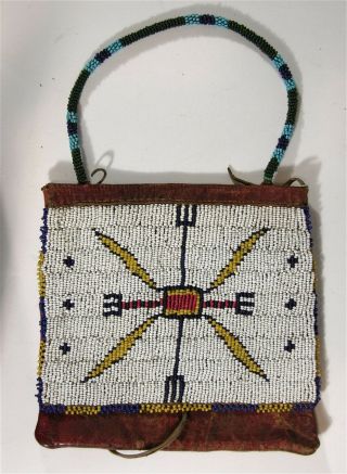 1890s Native American Sioux Indian Bead Decorated Hide Bag / Beaded Hide Pouch