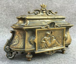 Big Antique Empire Style Jewelry Box 19th Century France Bronze Goddess 3lb