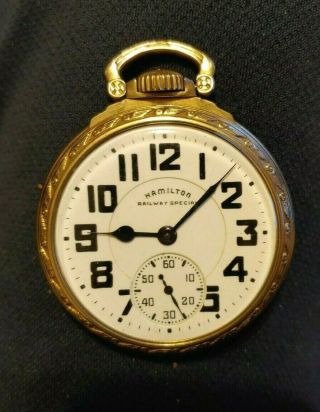 Antique Railroad Pocket Watch Hamilton 992b 21 Jewels Railway Special Runs 10kgf