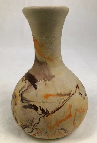 Vintage Nemadji Art Pottery 6 - 1/2 " Handmade Vase Marble Swirl,  Indian Head Mark