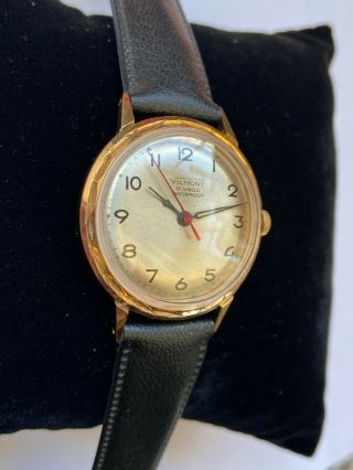 Vintage Rare Men Vilmont Wrist Watch 17 Jewels Au Gold Plated Collcetion Swiss
