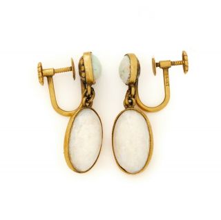 Antique Vintage Art Deco 14k Yellow Gold Australian Fire Opal Dangle Earrings 3