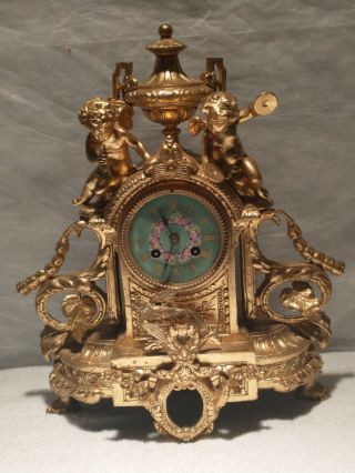 19th Century Metal Clock With Cherub Angels Playing Music 14 X 15½ X 6¼