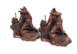 Art Deco Period American Indian Bookends Book Ends By Weidlich Bros.  Bronze Clad