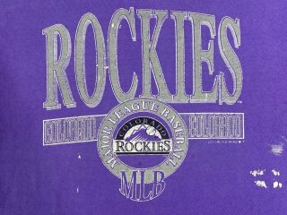 Vintage 90s Colorado Rockies Big Logo Purple T Shirt Mens Size 2XL MLB USA RARE 2