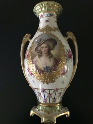 Make Offer Royal Bonn Franz Anton Mehlem 19th C Art Nouveau Vase Portrait Gold
