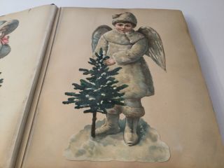 Antique 1800 ' s Victorian 51 Page Scrapbook Album Christmas Santa cut outs old 4