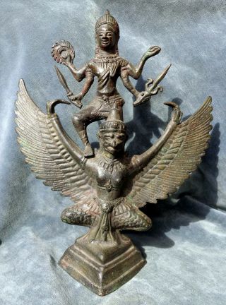 Thailand: Thai Old Bronze Figure Vishnu On Garuda