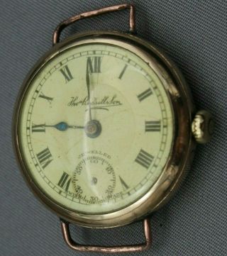 Thos Russell Mens Trench Watch Gold P 15 J Wire Lugs Ww1 Roman Military
