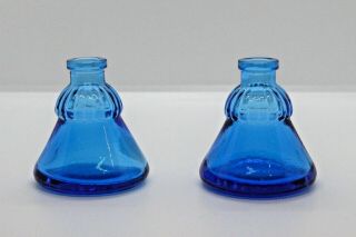 2 Vintage Blue Glass Ink Well Bottles,  Wheaton,  Nj