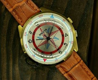 Vintage Mechanical Wristwatch Raketa Compass Wind Rose Ussr Soviet Watch 2609