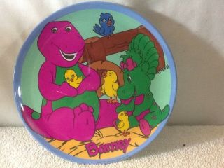Vintage 1997 Barney The Purple Dinosaur & Baby Bop Plate Holding Chicks Plastic