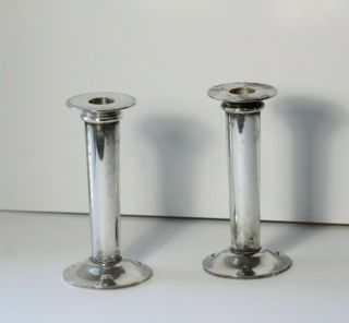 Pair (2) Vintage Mid 20thc Modern Swid Powell Silver Plate Candlesticks