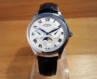 Mens Rotary Classic Moonphase Black Leather Gents Traditional Watch GS05065/01 2