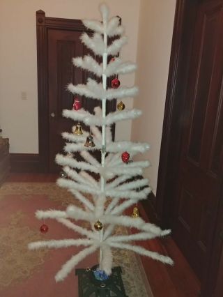 Antique White German? 72 " Christmas Goose Feather Tree W Berries & Ornaments